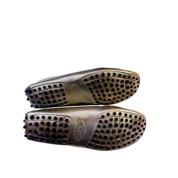 Tod's Metallic City Gommino Leather Penny Loafers Size 37.5 US 7 Gold - Picture 4 of 5